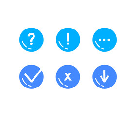 Set of modern web universal icons. Vector flat illustrations. Blue circle buttons with black line.