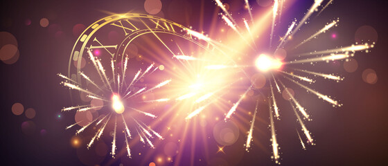 firework and christmas themed Celebration party 2021 Happy New Year Gold background design.