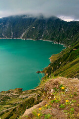Naklejka na ściany i meble Lake-filled Quilotoa Caldera, Laguna del Quilotoa, Ecuadorian Andes, Ecuador, America