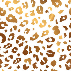 Trendy bronze leopard abstract seamless pattern. Wild animal cheetah skin gold metallic texture on white background for fashion print design, textile, cover, wrap, wallpaper. Vector illustration © Ketmut
