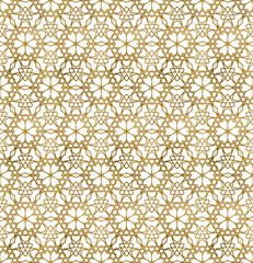 Traditional arabesque seamless pattern. Repeatable background of golden lines.