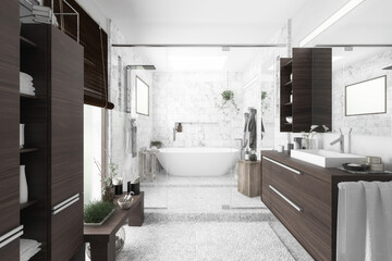 Modern Bathroom Integration (B&W) - 3d visualization