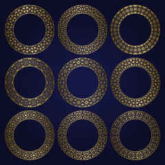 Golden round frames set of traditional ornament borders.
