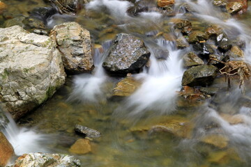 long exposure waterfall on rocks 