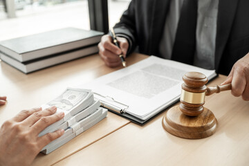 Business people giving dollar bribery for corruption contract.