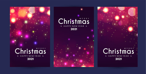 Fototapeta na wymiar Merry Christmas and Happy New Yaer flyer template set with shining bokeh and light effect