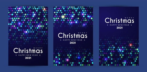 Fototapeta na wymiar Merry Christmas and Happy New Yaer flyer template set with shining sequind, bokeh and light effect