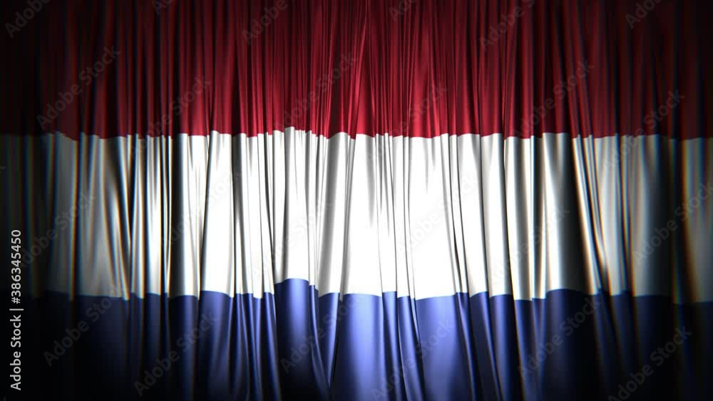 Poster 3d animation of the national flag of the netherlands as the curtain rendered in uhd, alpha matte is 