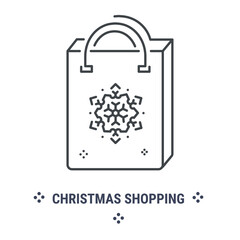 Vector graphic illustration on a white background. Concept icon in linear design. Christmas shopping. Symbol, sign, logo, emblem.