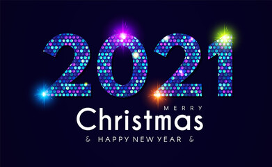 2021 Happy New Year banner with shining sequins effect. Countdown header with number