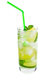 mojito cocktail with lime and leaf mint isolated