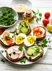 Sandwiches with healthy vegetables and micro greens