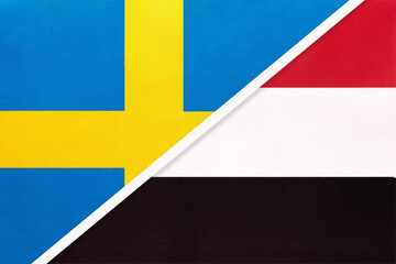 Sweden and Yemen, symbol of national flags from textile.