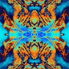 Watercolor seamless pattern.  Blue kaleidoscope. Abstract ornament.