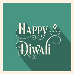 Happy Diwali greeting card with intricate calligraphy and illuminated Diwali lamp.