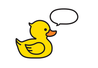 Yellow duck with a speech bubble isolated on white