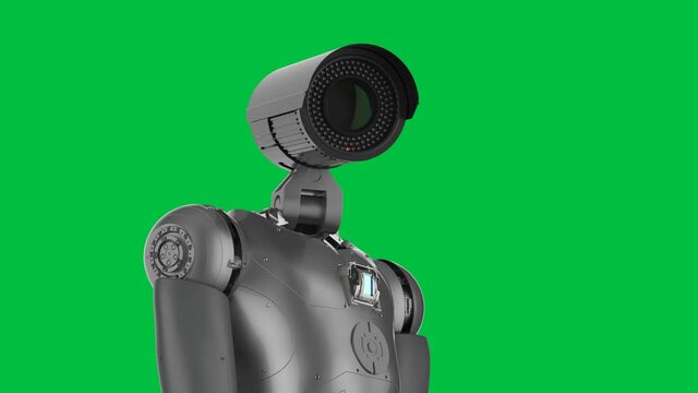 3d rendering robot security camera or cyborg cctv camera on green screen 4k footage