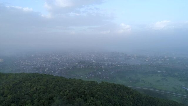 This Drone Shot is A reveal shot Of Dindigad Temple From Bhiwandi in background