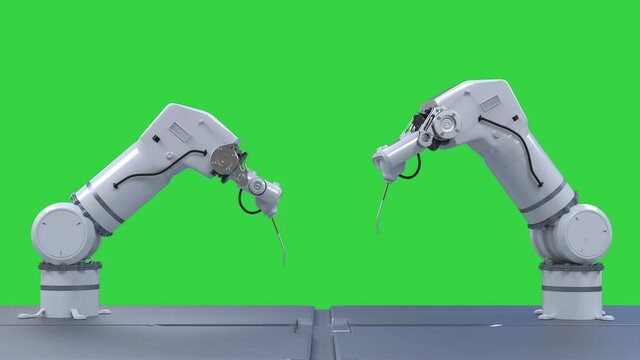 3d rendering robotic arm isolated on green screen background 4k footage