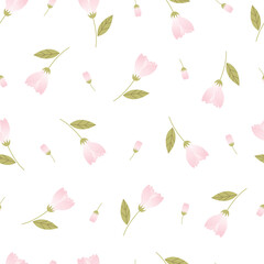Flower seamless pattern vector on white background Hand drawn design in cartoon style, use for print, wallpaper, textile fashion.