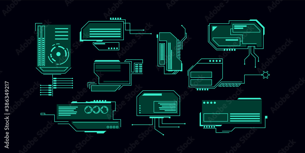 Poster virtual graphic control panel. green luminescent futuristic navigation display, abstract visualizati