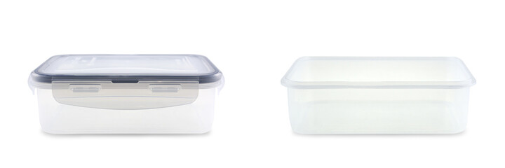 Plastic food box isolated on white background. Clipping path.