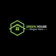 Green house logo.real estate logo ideas concept for eco home isolated black background