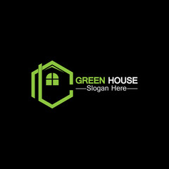 Green house logo.real estate logo ideas concept for eco home isolated black background