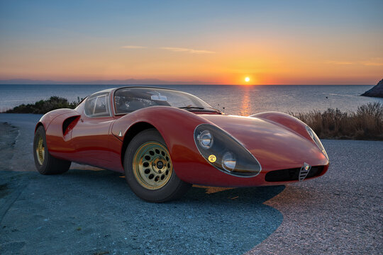 Alfa Romeo 33 Stradale on a picturesque road