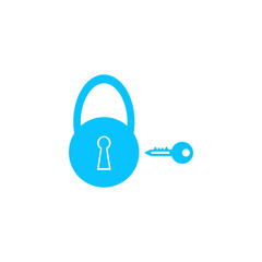 Padlock and key icon flat.