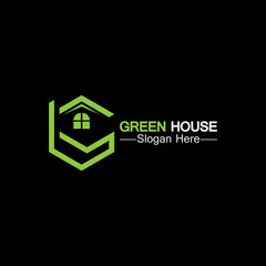 Green house logo.real estate logo ideas concept for eco home isolated black background