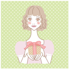 照れながら　プレゼントをもらう　プレゼントを渡す　女の子
