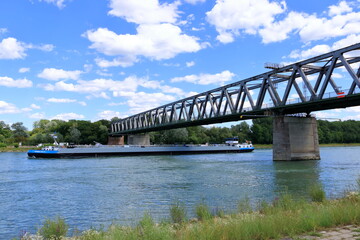 Inland shipping transport on the rhine river near germersheim