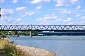 Fototapeta premium Inland shipping transport on the rhine river near germersheim