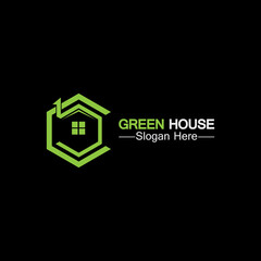 Green house logo.real estate logo ideas concept for eco home isolated black background