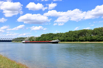 Inland shipping transport on the rhine river near germersheim