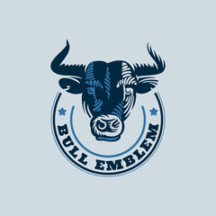 Bull head engraving vector logo.