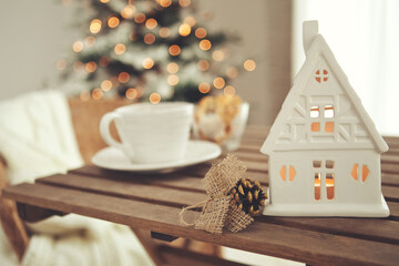 Christmas home decor, beautiful holiday decoration. High quality photo.