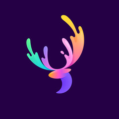 Multicolor deer vector gradient character.