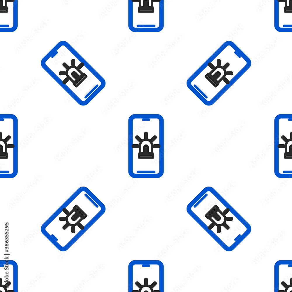 Poster line mobile phone with smart house and alarm icon isolated seamless pattern on white background. sec