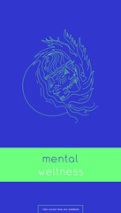 Psychology vector emblem cabinet with line art illustration. Psychologist logo concept. Psychotherapy banner with mental health care symbol, mental wellness courses sign, meditation practice logotype.