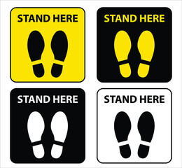 Social distancing concept for preventing coronavirus covid-19 with stand here sign 4 set 