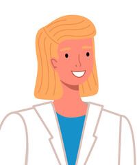 Closeup girl doctor or vet in protective surgical uniform. Woman medical professional, doctor or laboratory assistant in medical white coat. Positive girl professional physician or veterinarian