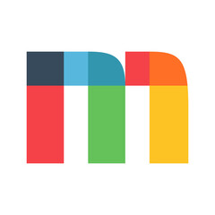 M letter logo colored brightly and vividly with colors overlay.