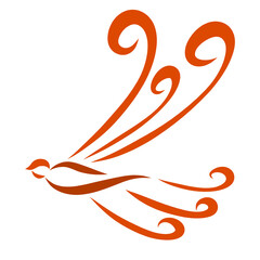 abstract flying bird with tail and wings made of curls