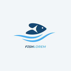Fish logo with waves on white background