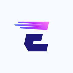 E letter logo with fast speed lines or wings.