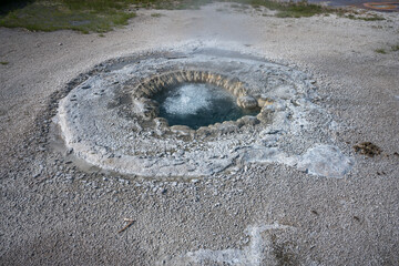 hydrothermal areas of upper geyser basin in yellowstone national park, wyoming in the usa