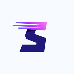 S letter logo with fast speed lines or wings.
