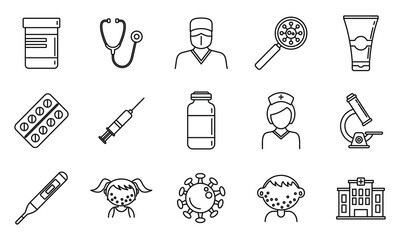 Health chicken pox icons set. Outline set of health chicken pox vector icons for web design isolated on white background